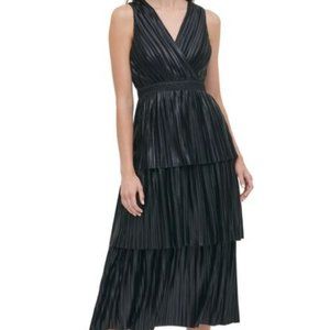 Tommy Hilfiger Womens Dress Black Size 12 Sheath Shiny Tiered Surplice UGC